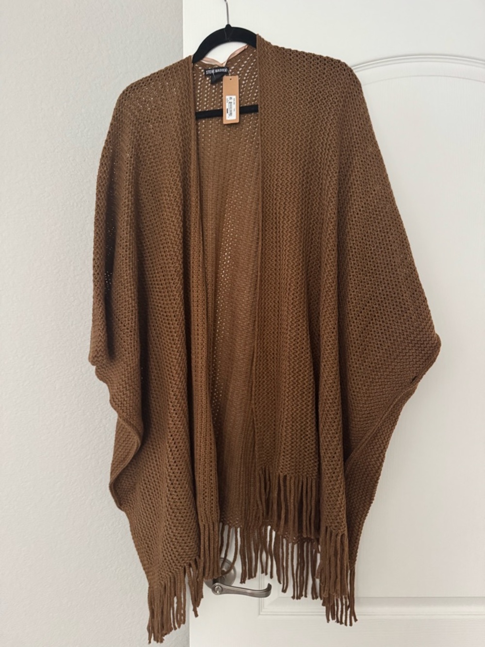 Steve Madden Knit Fringe Poncho in Brown